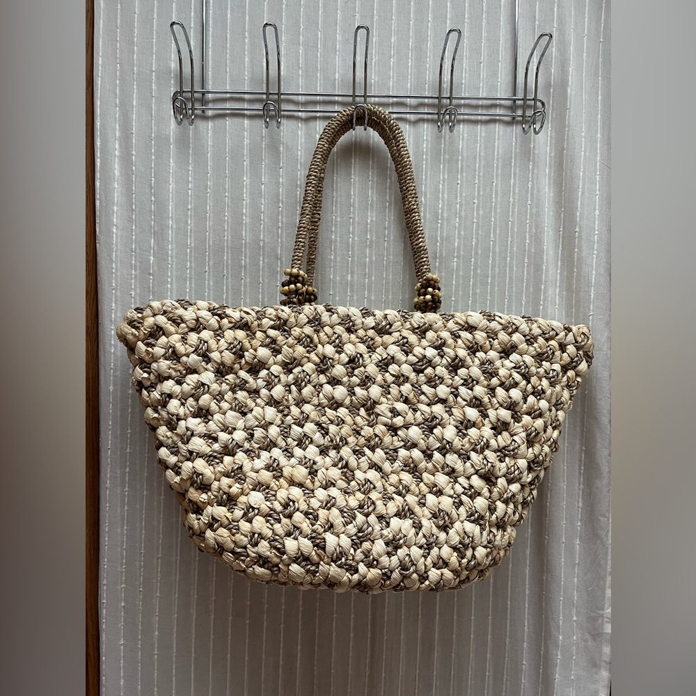 Anthropologie Puffy Raffia Tote Bag